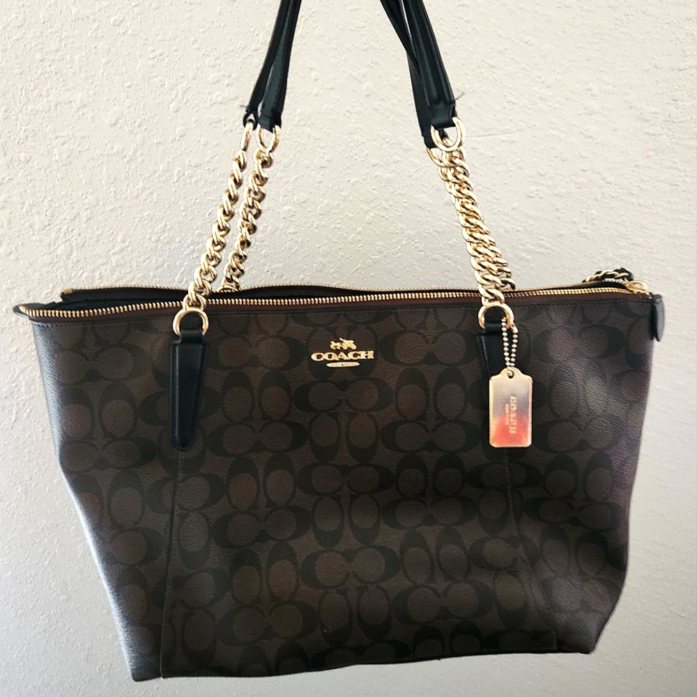Coach Ava Chain Tote Signature Canvas in Brown/Black AUTHENTIC